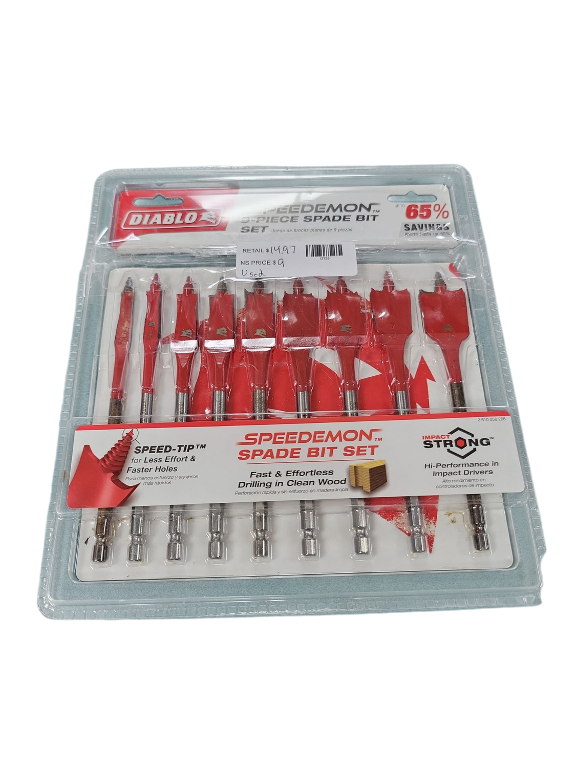 DIABLO SPEEDEMON High Carbon Steel Spade Bit Set (9-Piece) DSP2930-S9