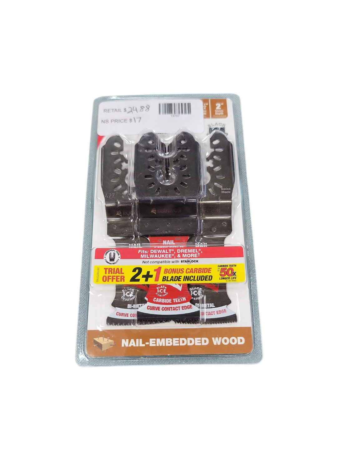DIABLO 1-1/4&quot; Demo Demon Universal Fit Bi-Metal Oscillating Blade for Nail Embedded Wood 2pk with 1 Carbide Blade (3-Pack) DOU125BW2PC
