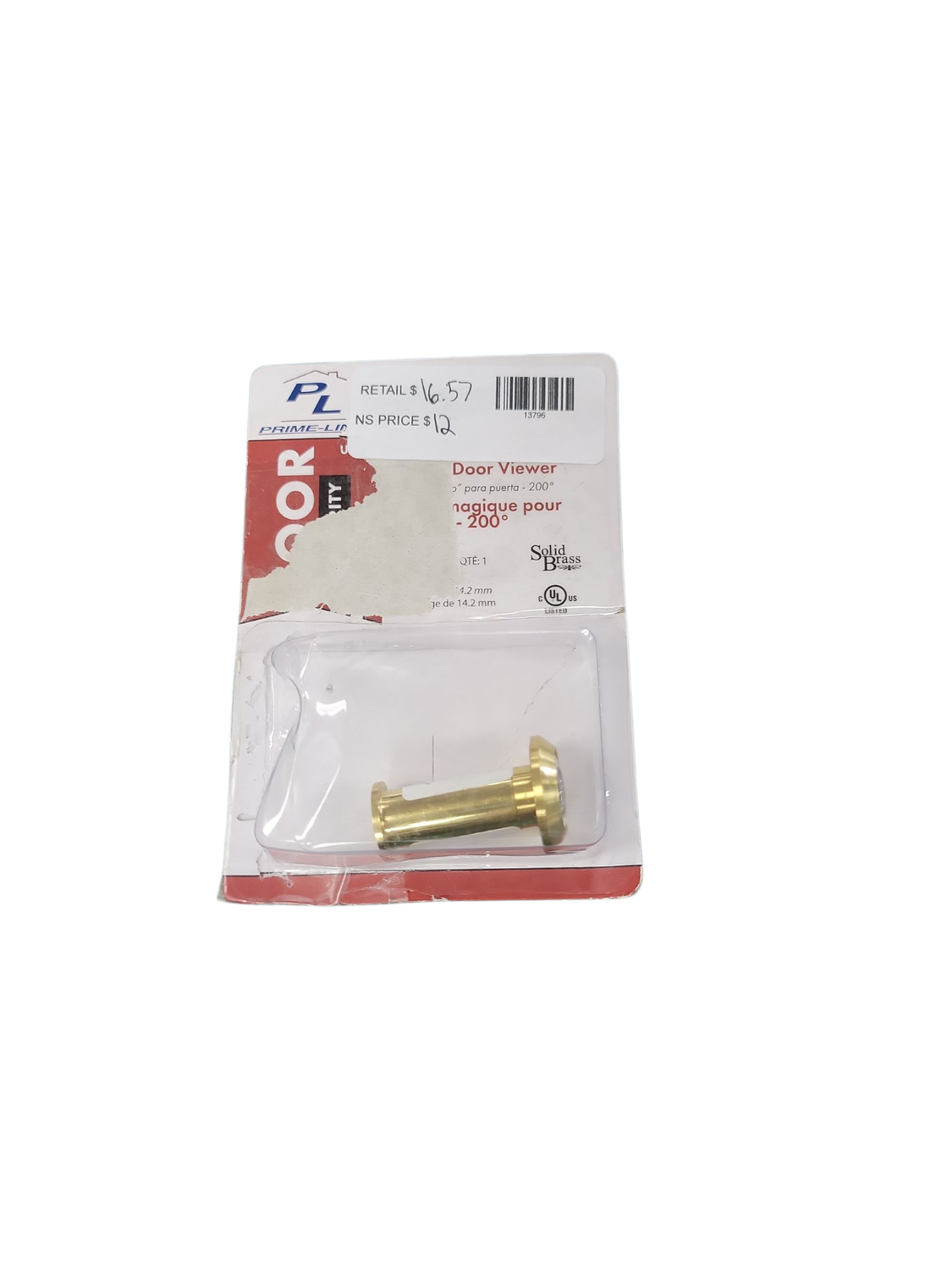 Prime-Line Door Viewer 9/16 in. x 200-Degree Solid Brass Housing Glass Lens is UL Listed Polished Brass Finish U 9891