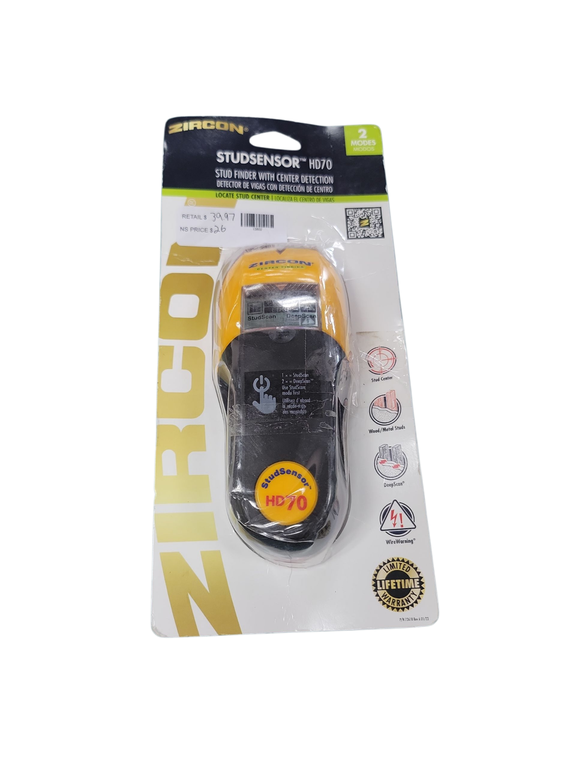 Zircon StudSensor HD70 Stud Finder 66229  .