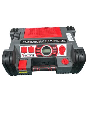VECTOR 1200 Peak Amp Automotive Jump Starter, Portable Power - 10W USB Port, 500W Inverter, 120 PSI Air Compressor PPRH5V