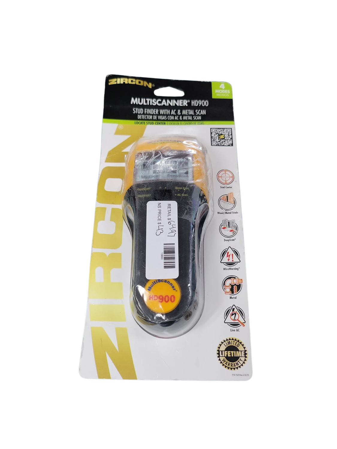 Zircon MultiScanner HD900 3 in. Multifunction Stud Finder 66232    .