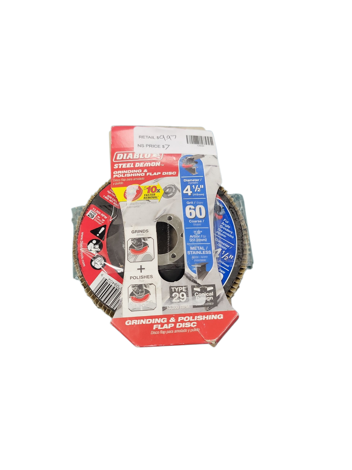 DIABLO 4-1/2 in. 60-Grit Steel Demon Grinding and Polishing Flap Disc with Type 29 Conical Design DCX045060N01F .