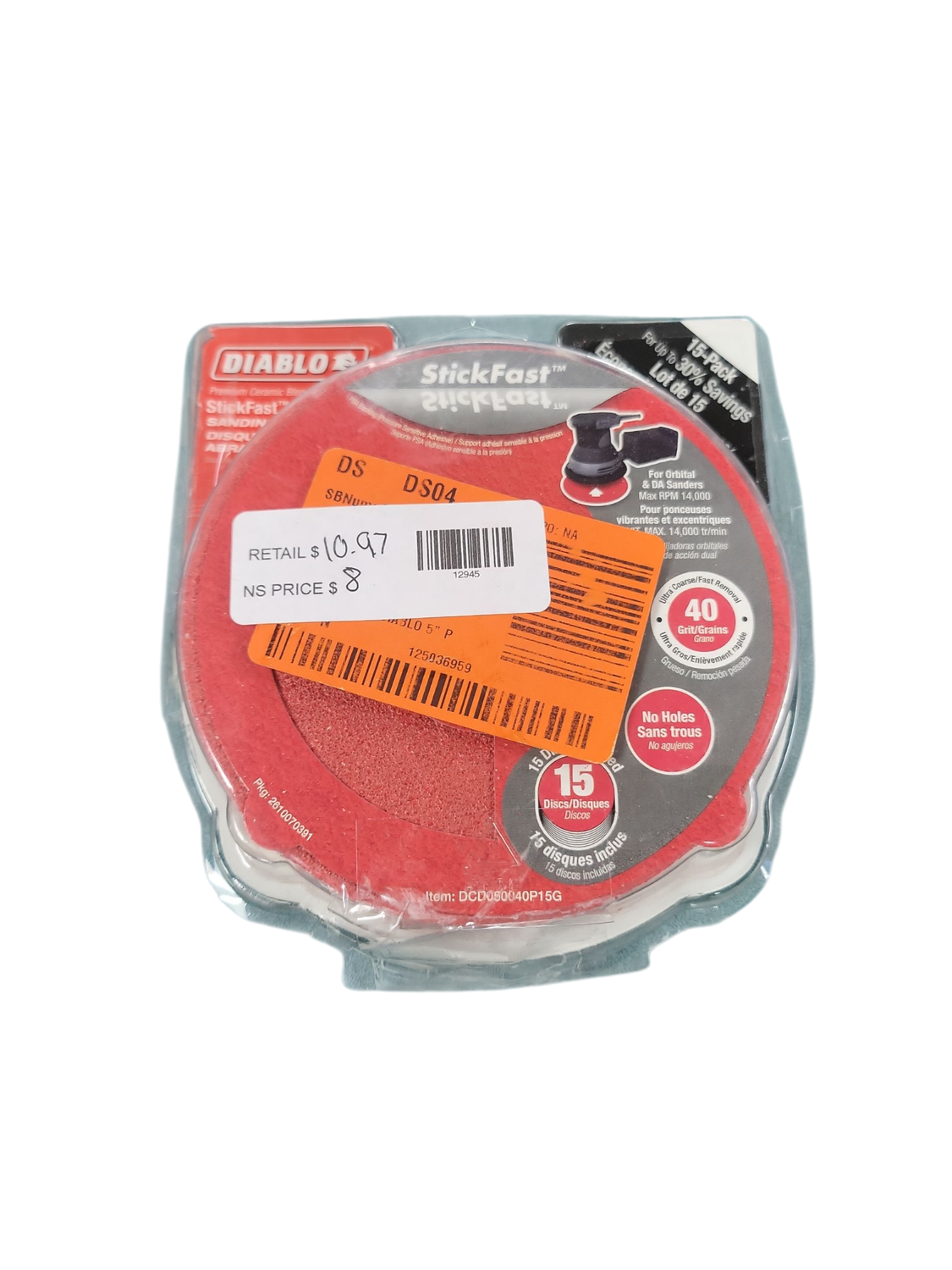 DIABLO 5 in. 40-Grit ROS StickFast Sanding Discs DCD050040P15G
