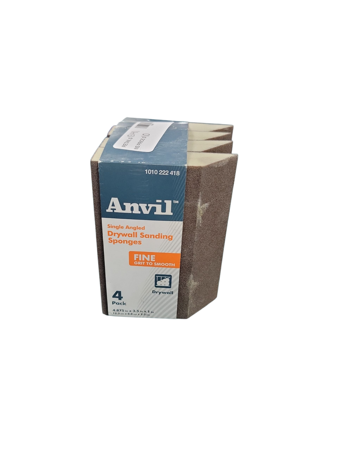 Anvil 3 1/2  in. x 4 7/8 in. x 1 in. Fine Angled Drywall Sanding Sponge (4-Pack) 1010222418