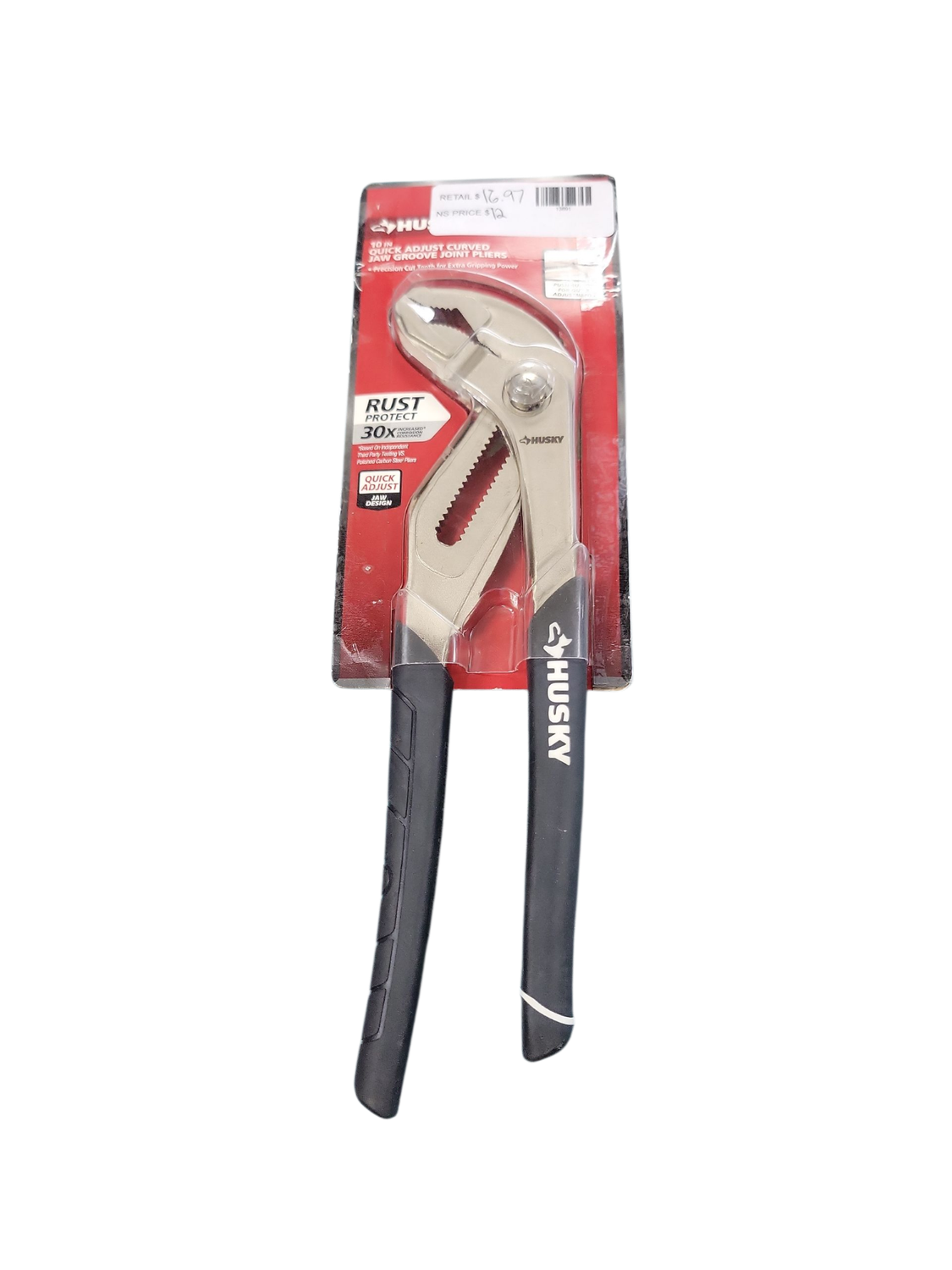 Husky 10 in. Groove Pliers with Quick Adjusting Joint and Curved Jaw 90925