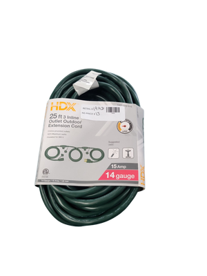 HDX 25 ft. 14/3 3 Outlet Extension Cord, Green KB-168