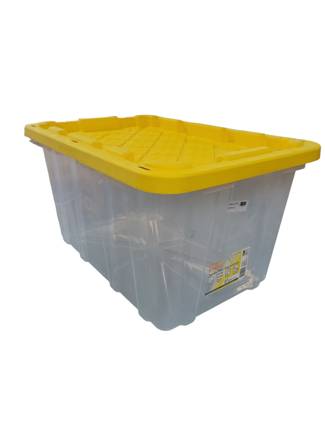 HDX 27 Gal. Tough Storage Tote in Clear with Yellow Lid 999-27G-C-HDX