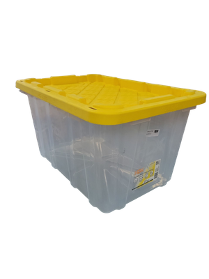 HDX 27 Gal. Tough Storage Tote in Clear with Yellow Lid 999-27G-C-HDX