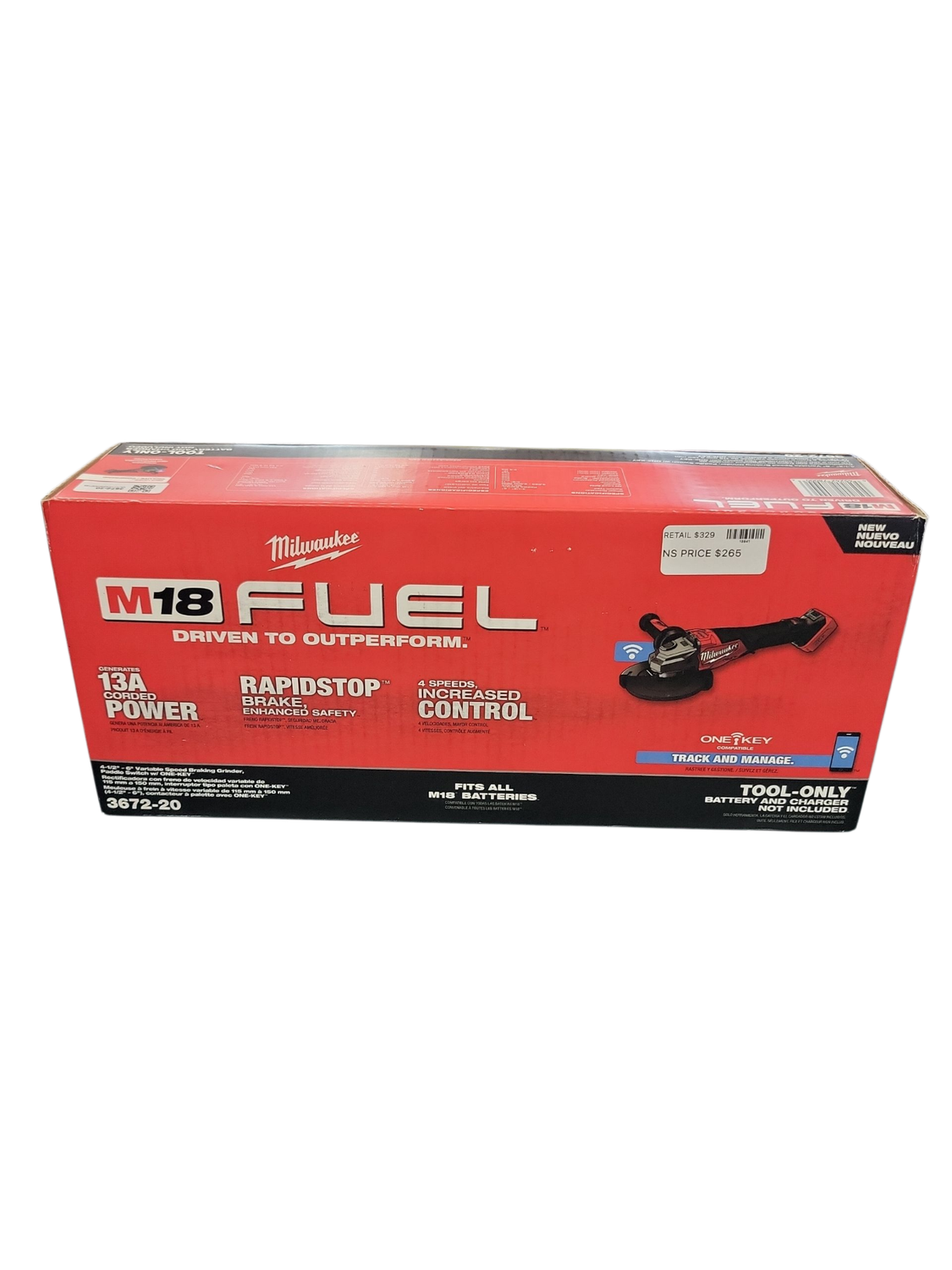 Milwaukee M18 FUEL ONE-KEY 18V Lithium-Ion Brushless Cordless 4-1/2 in./6 in. Variable Speed Braking Grinder w/Paddle Switch 3672-20