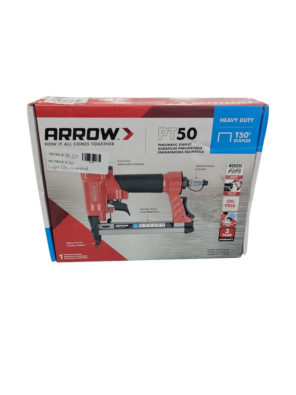 Arrow PT50 Pneumatic Staple Gun PT50 .