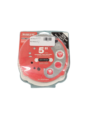 DIABLO 5 in. 120-Grit Universal Hole Random Orbital Sanding Disc with Hook and Lock Backing (15-Pack) DCD050120H15P