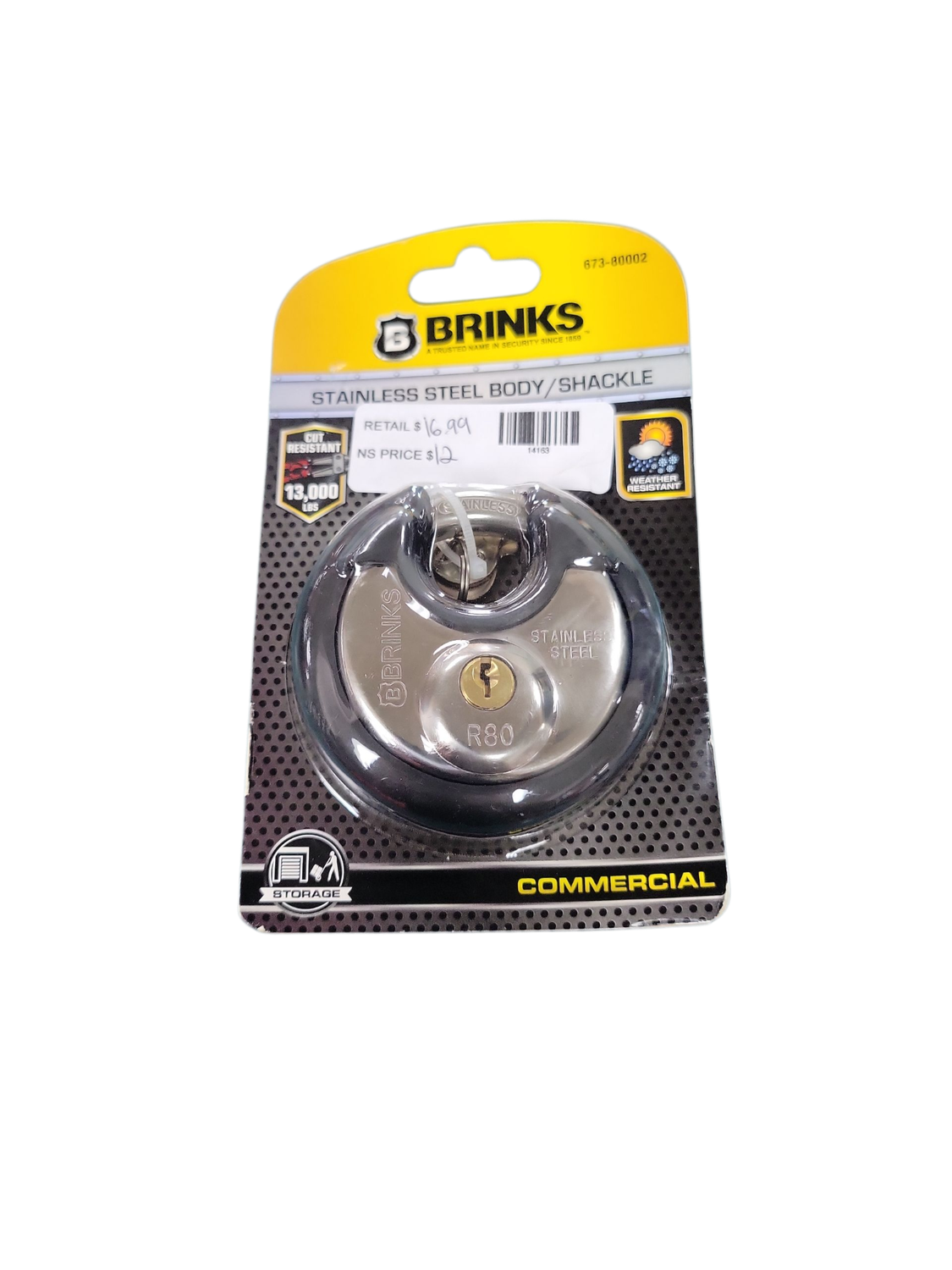 Brinks 80 mm Stainless-Steel Commercial Discus Padlock 673-80002