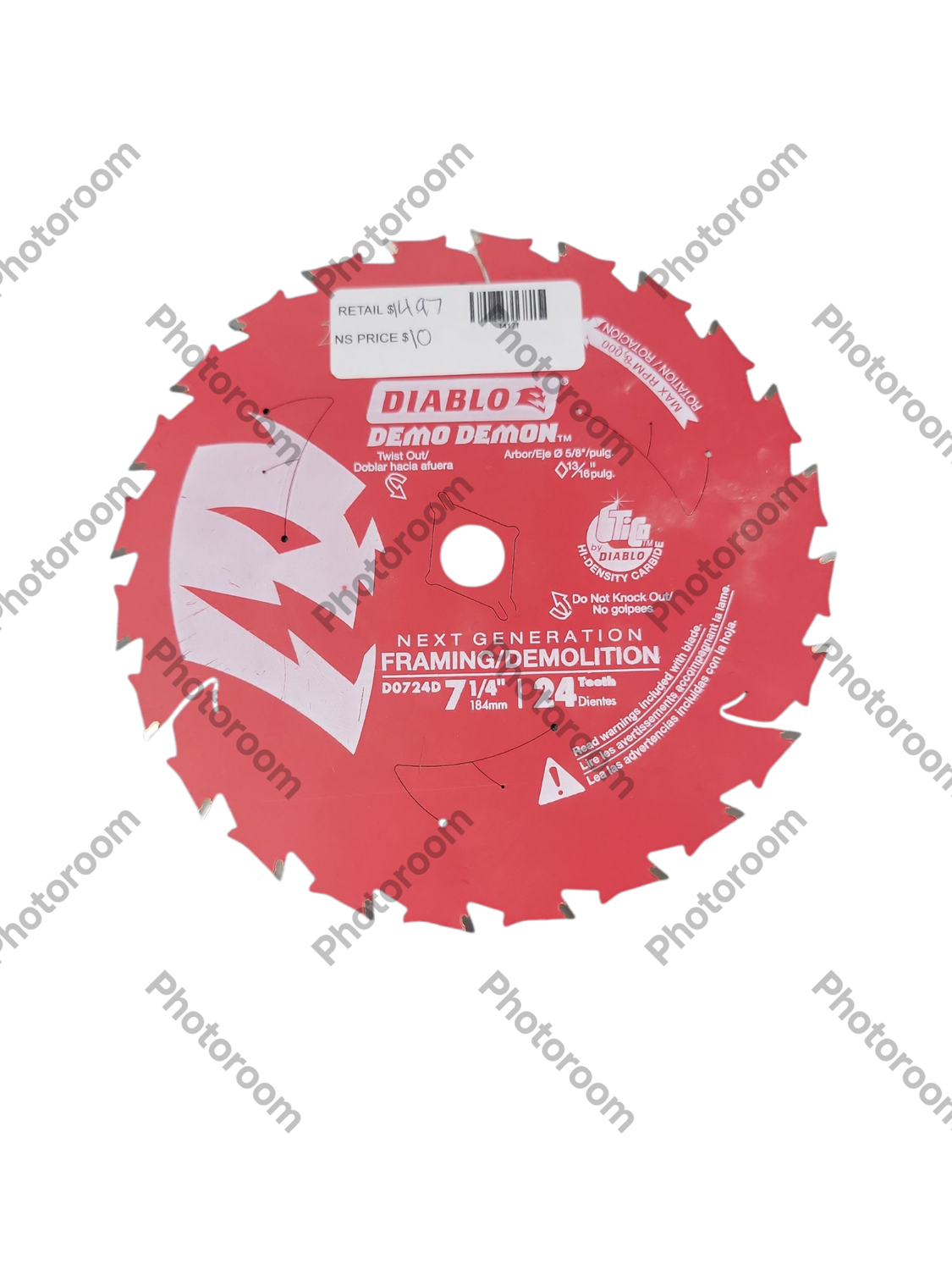 DIABLO 7-1/4in. 24-Teeth Demo Demon Framing/Demolition Circular Saw Blade for Wood D0724DR