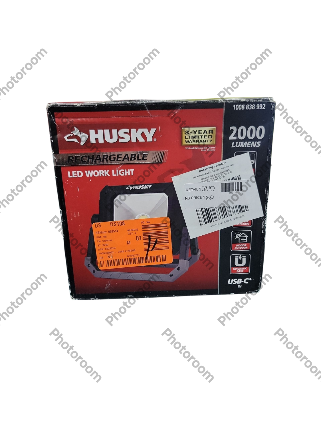 Husky 2000 Lumens Rechargeable LED Work Light EL2206 .