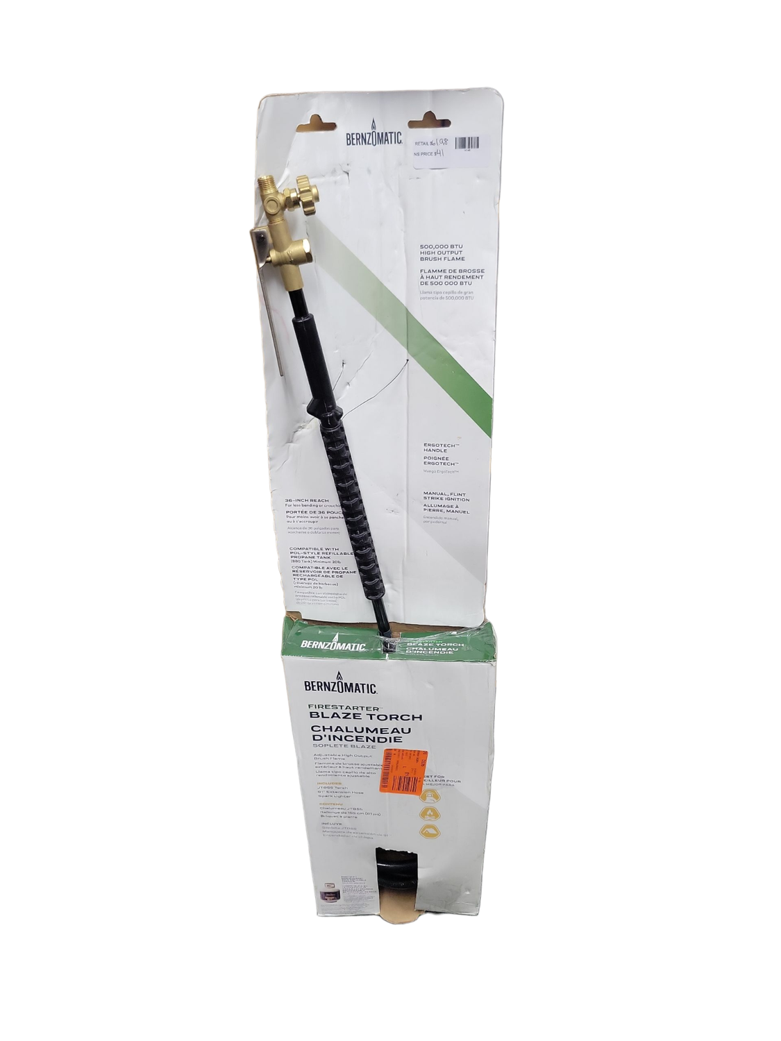 Bernzomatic Firestarter Blaze Torch Compatible with 20 lb. Propane Tank with Adjustable Wide Brush Flame and Spark Lighter JT855 .
