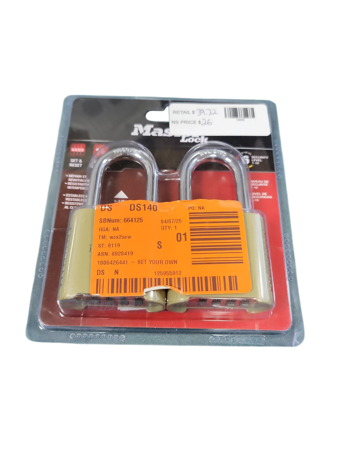 Master Lock Outdoor Combination Lock, 1-1/2 in. Shackle, Resettable, 2 Pack 875TLF .