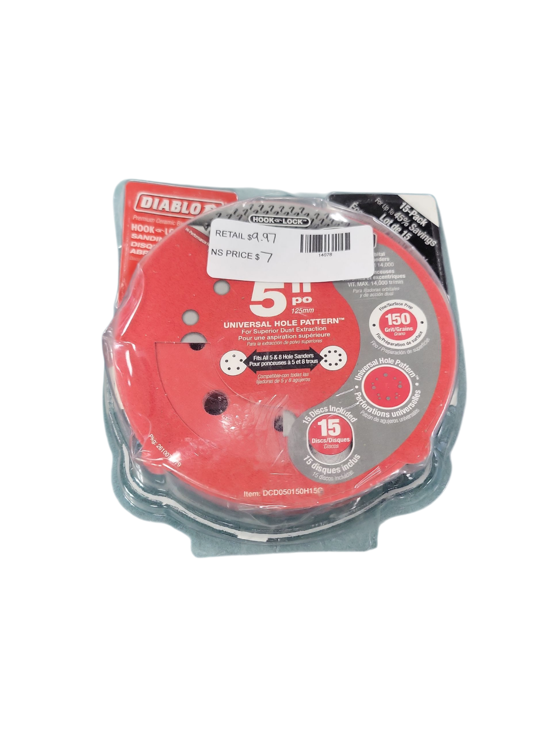 DIABLO 5 in. 220-Grit Universal Hole Random Orbital Sanding Disc with Hook and Lock Backing (15-Pack) DCD050220H15P  .