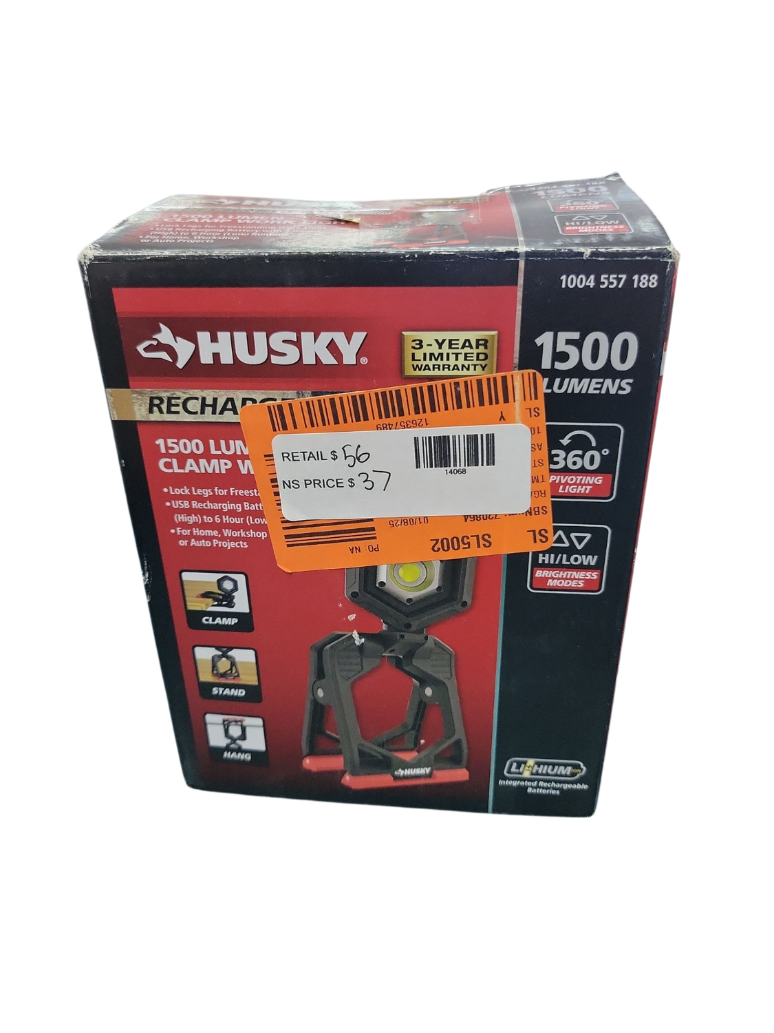 Husky 1500-Lumens Rechargeable Clamp LED Work Light CL1500HD