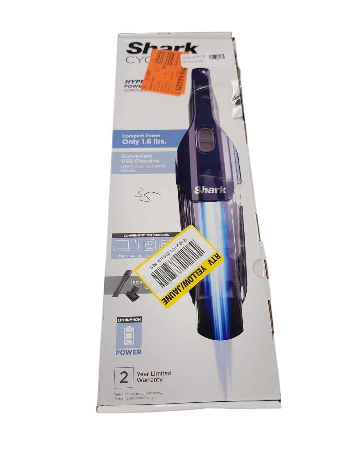 Shark Cyclone PET Bagless Cordless Washable Filter Handheld Vacuum with Pet Hair Tool HyperVelocity Suction in Blue CH701 .