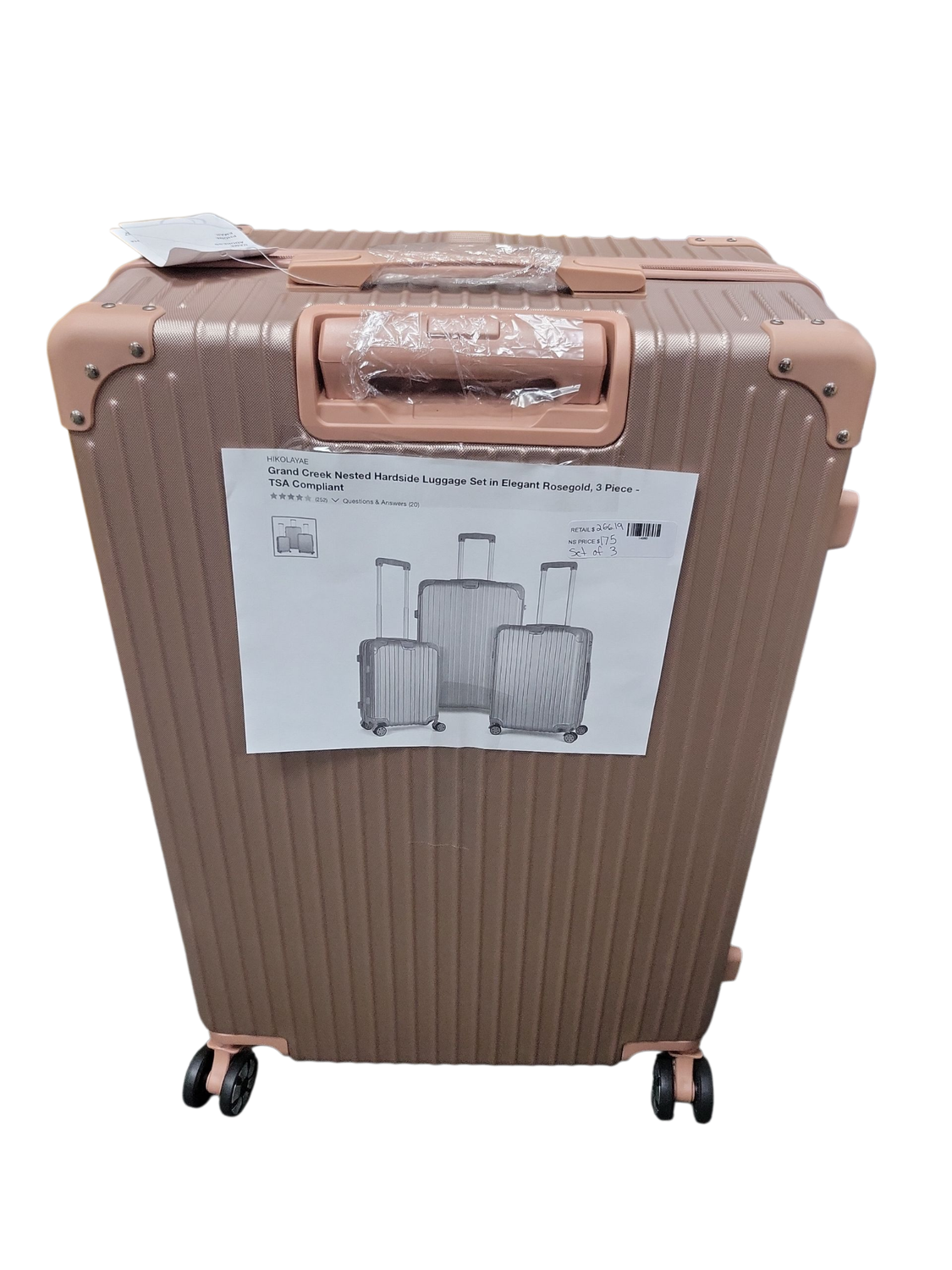 HIKOLAYAE Grand Creek Nested Hardside Luggage Set in Elegant Rosegold, 3 Piece - TSA Compliant CW-A613-RSG-3