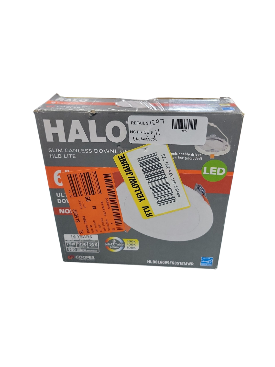 HALO HLBSL 6 in. Can Less Integrated LED, 900 Lumens, 5CCT, White HLBSL609FS5