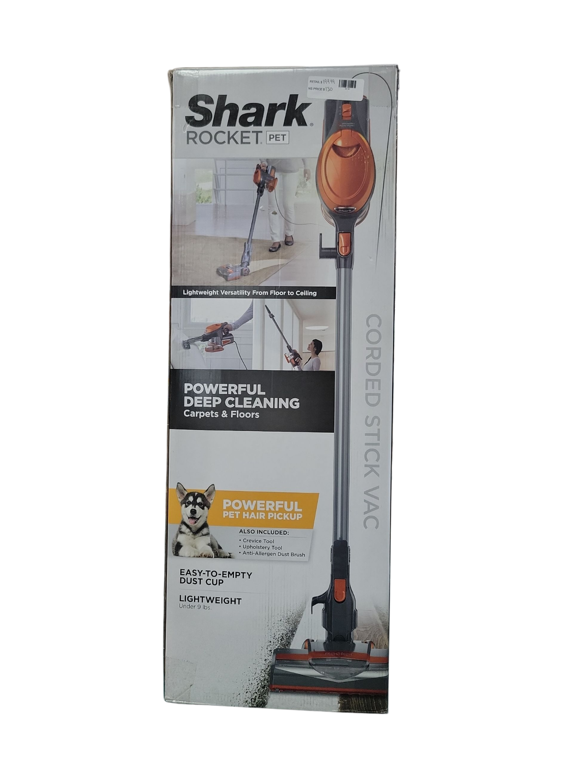Shark Rocket Bagless Corded Washable Filter Stick Vacuum Cleaner for Hard Floors/ Rugs with Powerful Pet Hair Pickup in Orange HV301 .