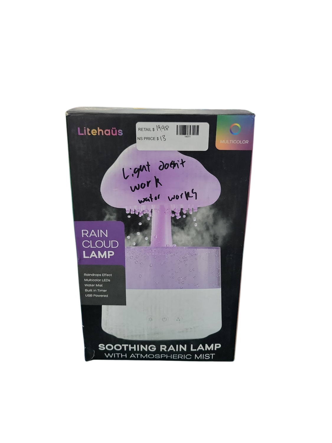 9 in. Misting Multi-Color 0.3-Watt Integrated T10 LED Bulb Rain Cloud Mood Lamp LH-ML157-199