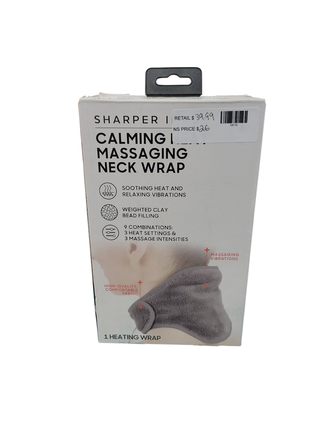 Sharper Image Calming Heat Massaging Neck Wrap, Relaxing Vibrations, Gray CWT18004