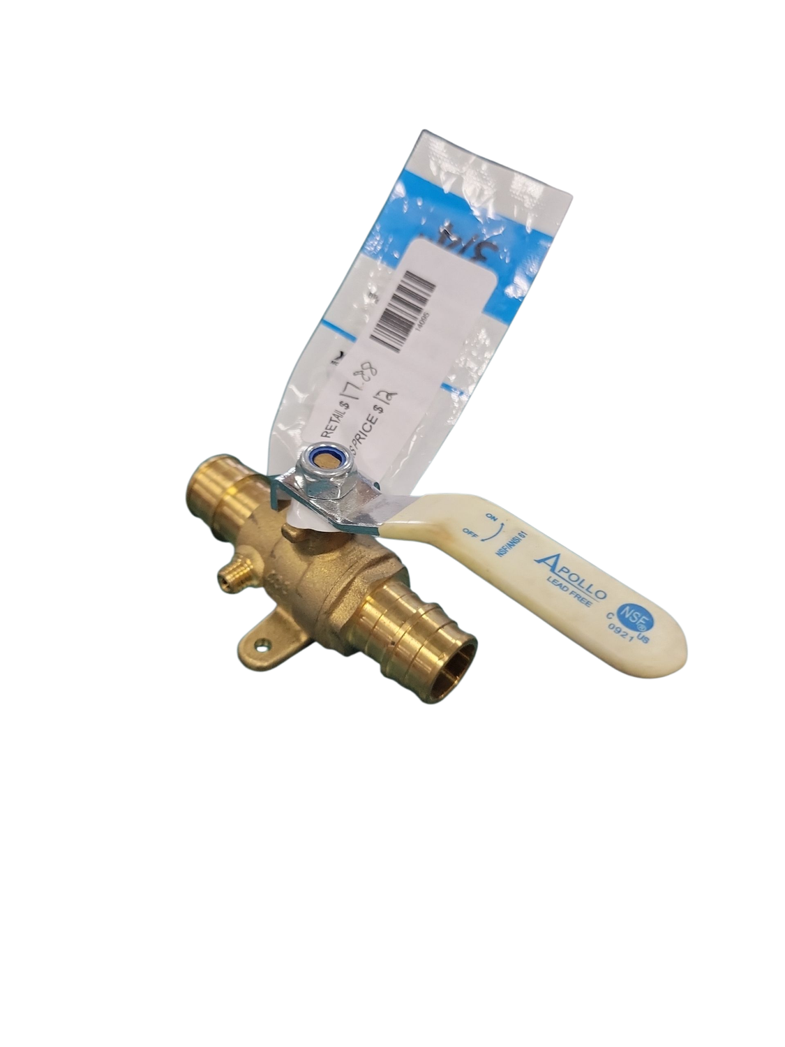 Apollo 3/4 in. Brass PEX-A Barb Ball Valve with Drain and Mounting Pad EPXV34WD  .