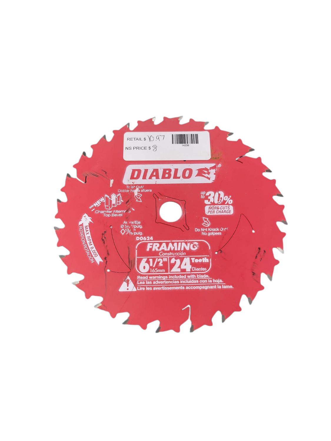 DIABLO 6-1/2in. x 24-Teeth Framing Circular Saw Blade for Wood D0624R