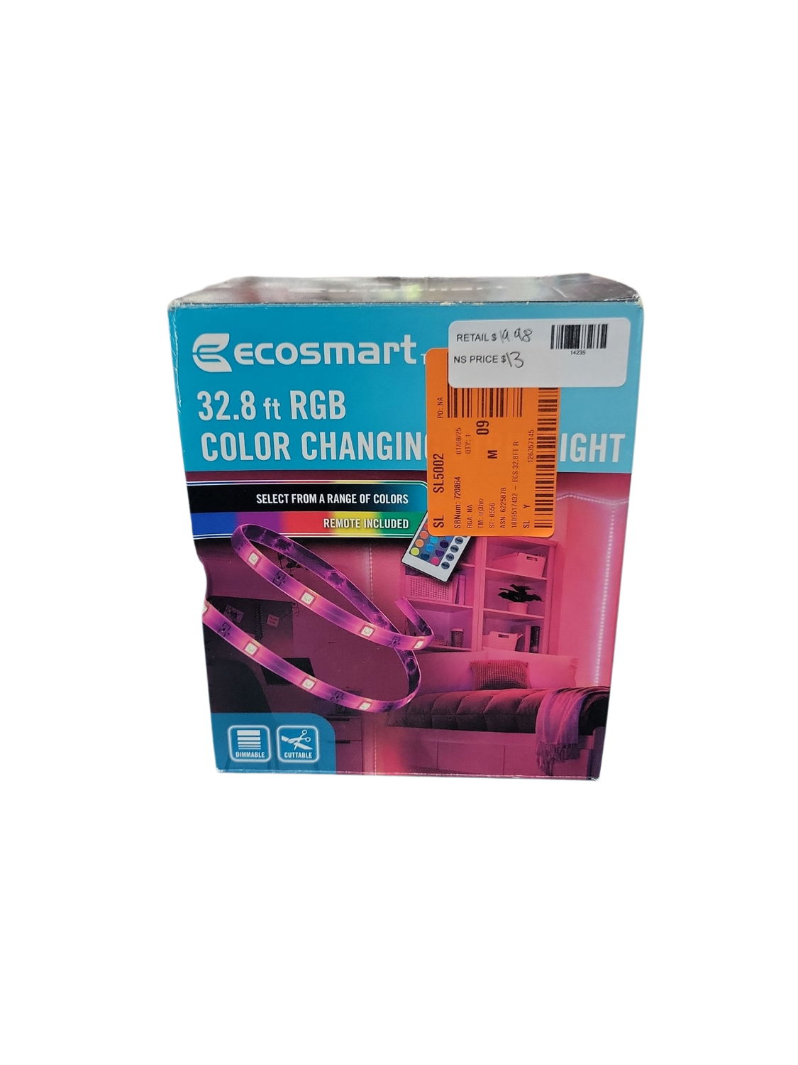EcoSmart 32.8 ft. RGB Color Changing Dimmable LED Strip Light with Remote Control LR431U-7.2X5IR3