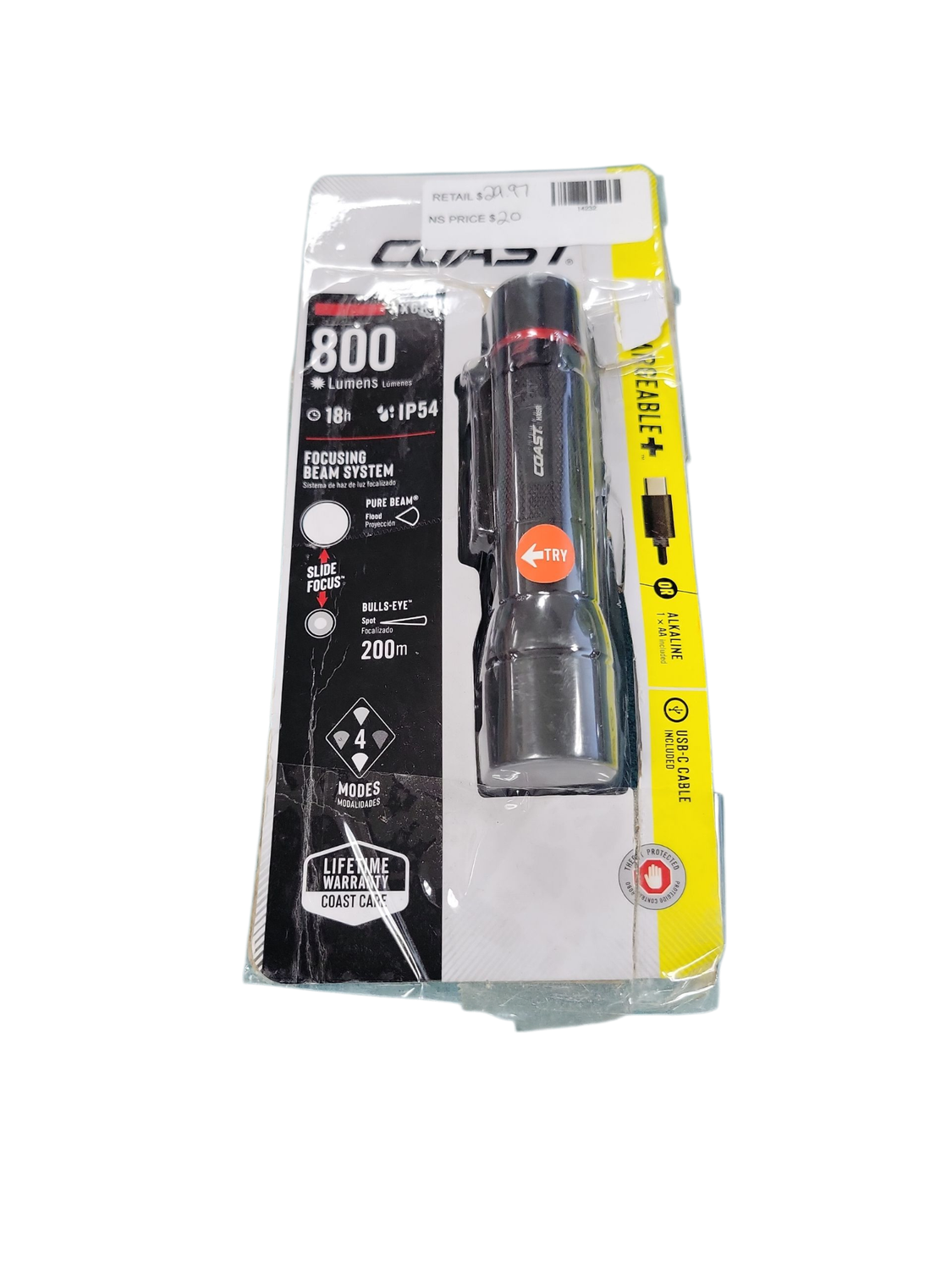 Coast HX6R 800 Lumens LED Rechargeable Flashlight 31065 .