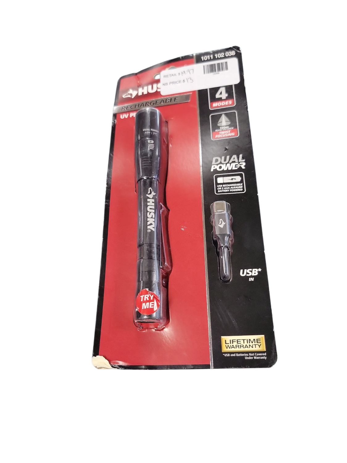 Husky 400-Lumens Dual Power LED with UV Focusing Penlight Flashlight PVL-POC-0007