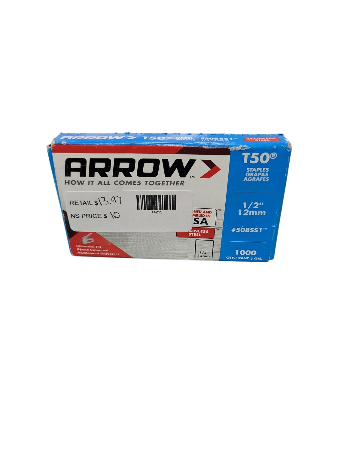 Arrow T50 1/2 in. Stainless-Steel Staples (1,000-Pack) 508SS1 .