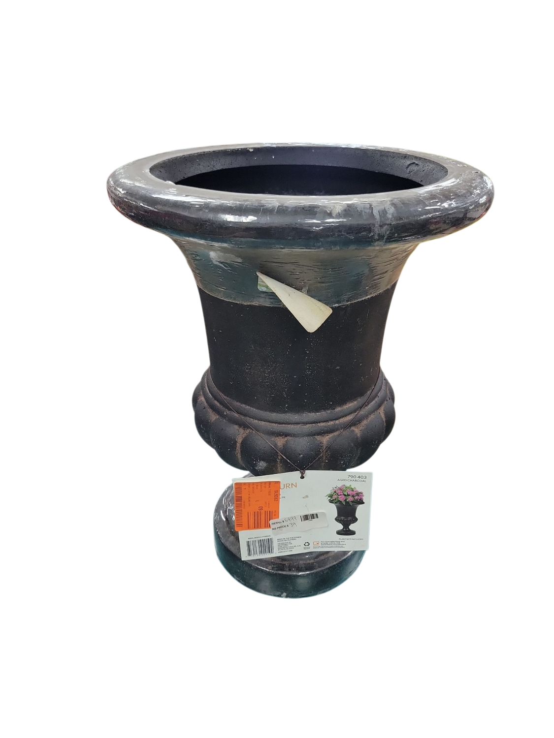 Vigoro 15.5 in. Orland Large Aged Charcoal Stone Fiberglasss Urn Planter (15.5 in. D x 21 in. H) PF5880AC