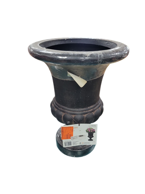 Vigoro 15.5 in. Orland Large Aged Charcoal Stone Fiberglasss Urn Planter (15.5 in. D x 21 in. H) PF5880AC