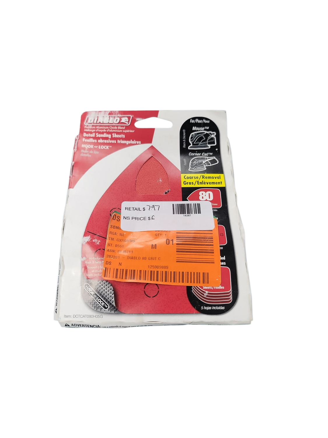 DIABLO 3-7/8 in. x 5-1/2 in. 80-Grit CAT/Mouse Hook and Lock Detail Sanding Sheets DCTCAT080H05G