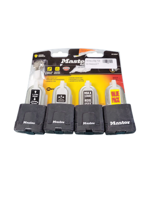 Master Lock Heavy Duty Outdoor Covered Padlock with Key, 1-7/8 in. Wide, 1-1/2 in. Shackle, 4 Pack M115XQLFCCSEN