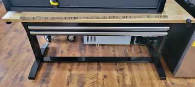 Husky 62 in. W x 24 in. D 2-Drawer Adjustable Height Black Workbench Table with Solid Wood Top HOTL6202B12  .
