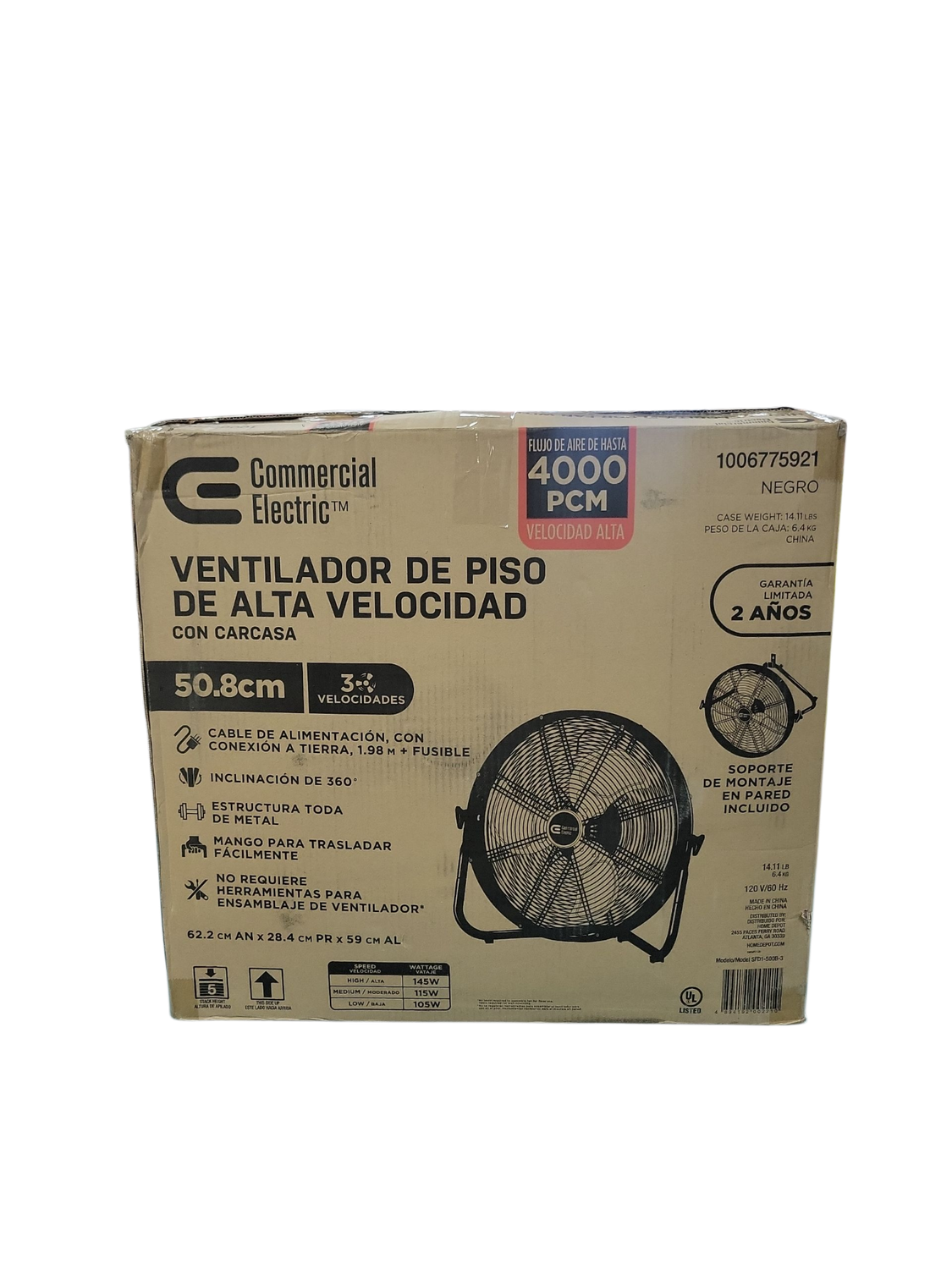 Commercial Electric 20 in. 3-Speed High Velocity Shroud Floor Fan SFD1-500B-3