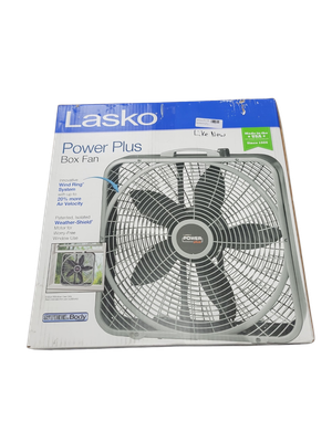 Lasko Power Plus 20 in. 3 Speed Box Fan for Home in Gray with Weather Shield Design for Window Use, 2000 CFM, Carry Handle B20540