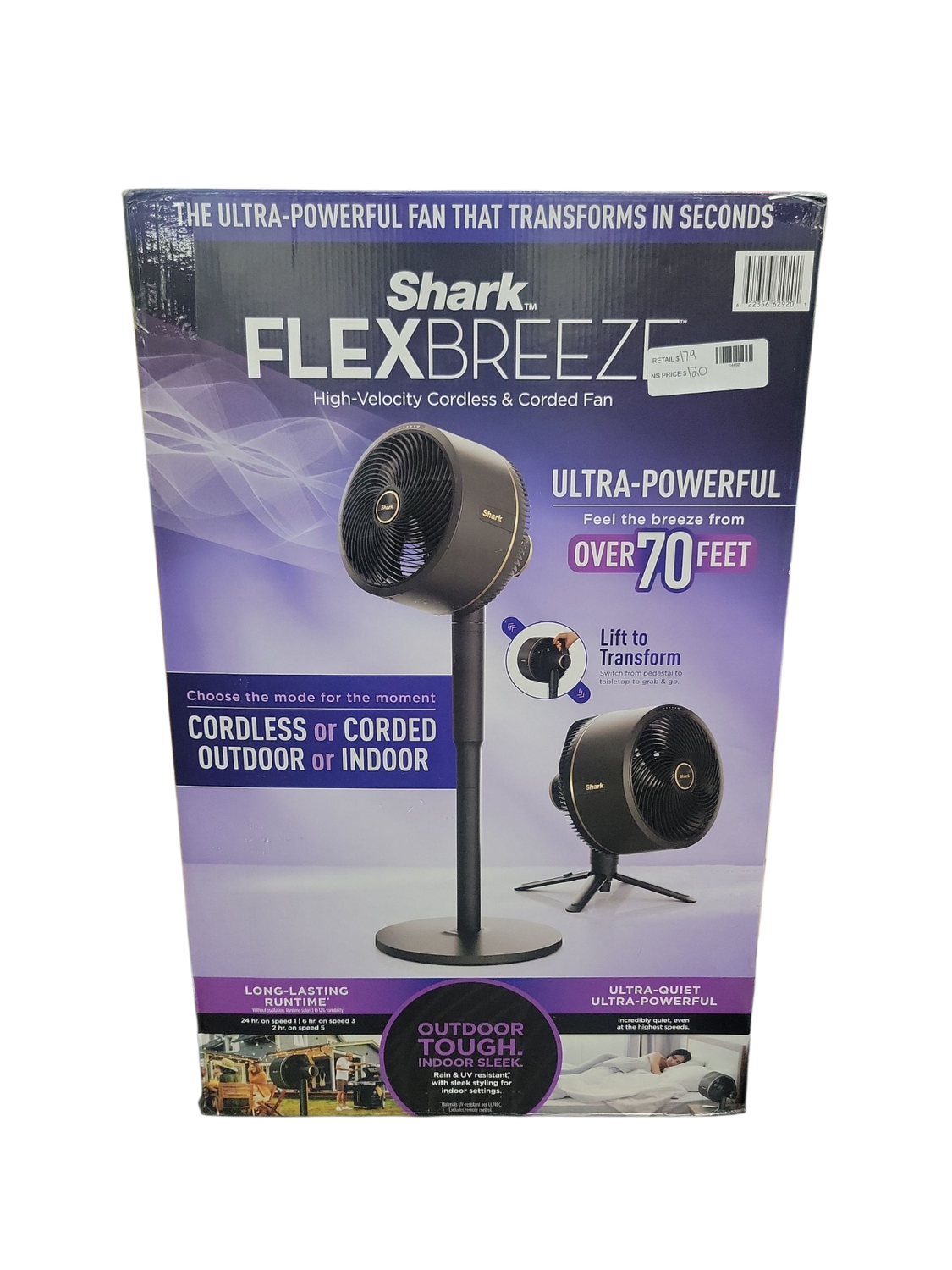 Shark FlexBreeze 13in. Portable 5 Fan Speeds Pedestal Fan in Dark Grey with Up to 24 hours of Cordless Runtime FA202