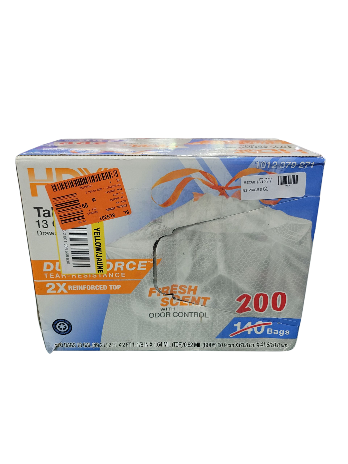 HDX 13 Gallon Reinforced Top Drawstring Fresh Scented Tall Kitchen Trash Bags with 20% PCR (200-Count) HDR13XHFN200W-F