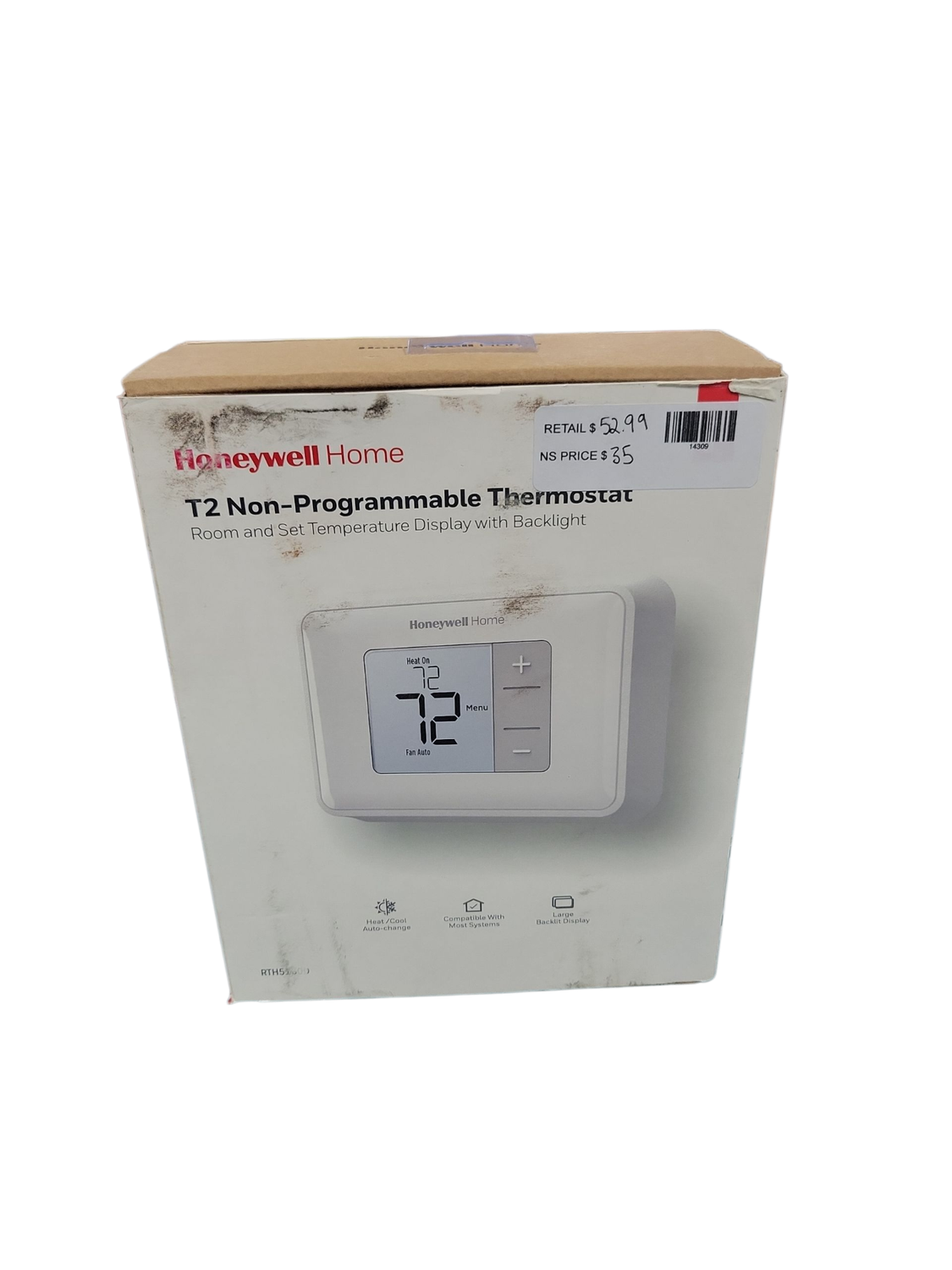 Honeywell Home Horizontal Non-Programmable Thermostat with Digital Backlit Display RTH5160