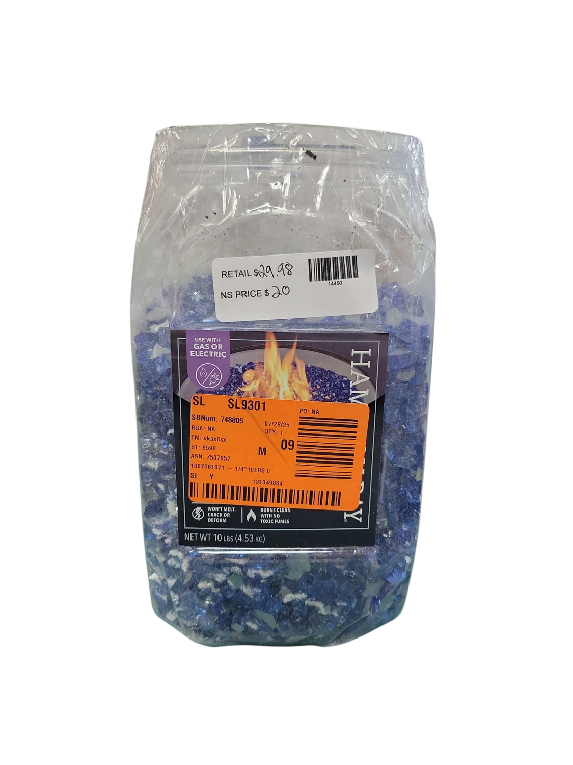Hampton Bay 1/4 in. 10 lbs. Cobalt Blue Reflective Tempered Fire Glass FG1001 .