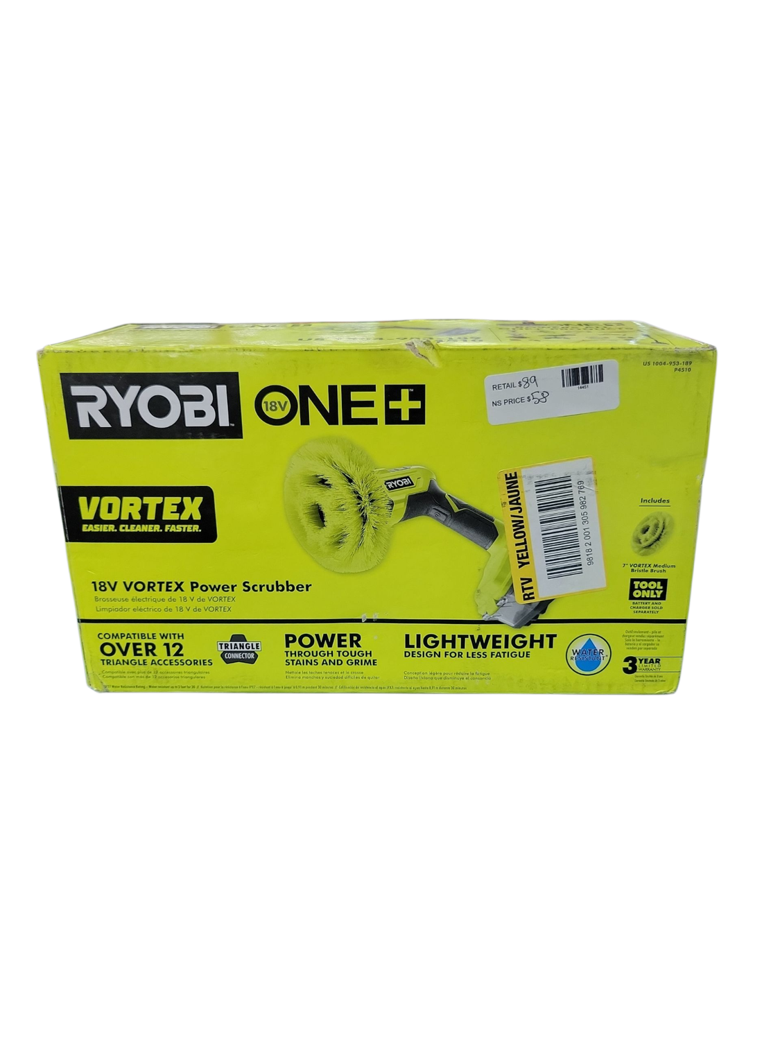 RYOBI ONE+ 18V Cordless VORTEX Power Scrubber (Tool Only) P4510