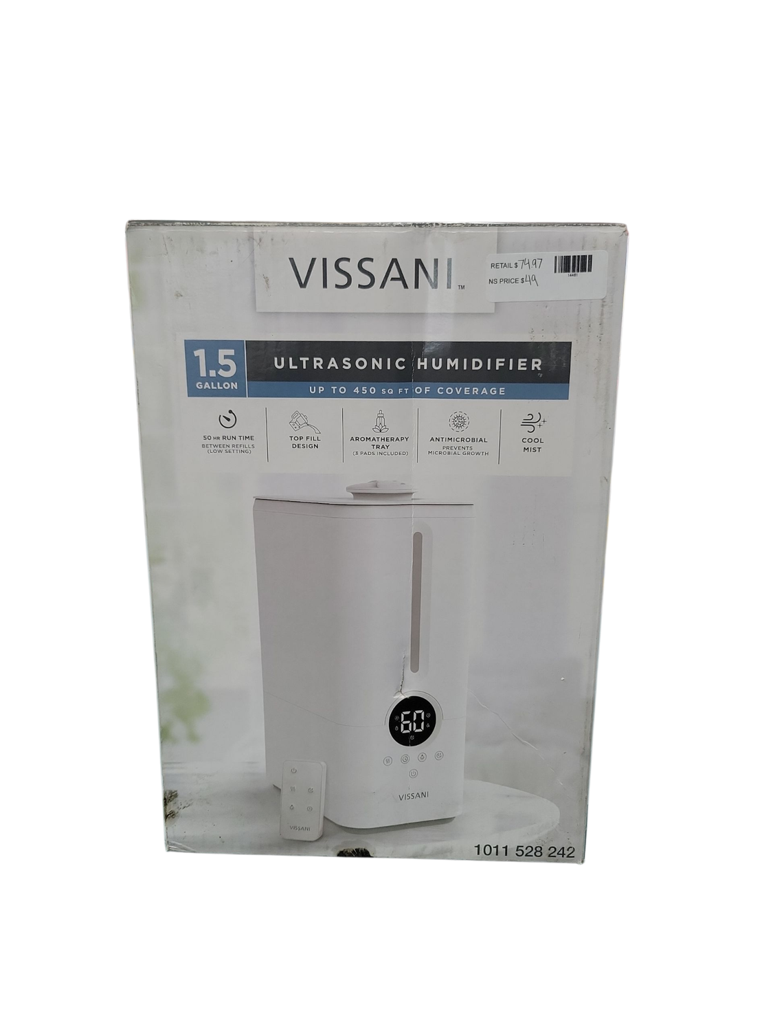 Vissani 1.5 Gal. Ultrasonic Humidifier 360 Degree Turning Dual Nozzle Cool Mist for Medium Room in White VK-8526A  .