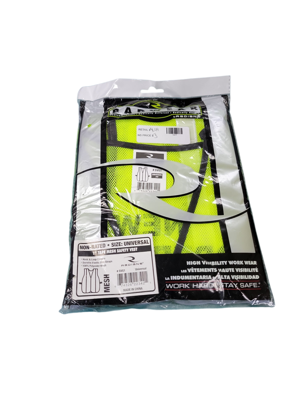 Radians SVG1-S/XL Small to Extra Large Non Rated Safety Vest with One Inch Tape, Green Mesh
