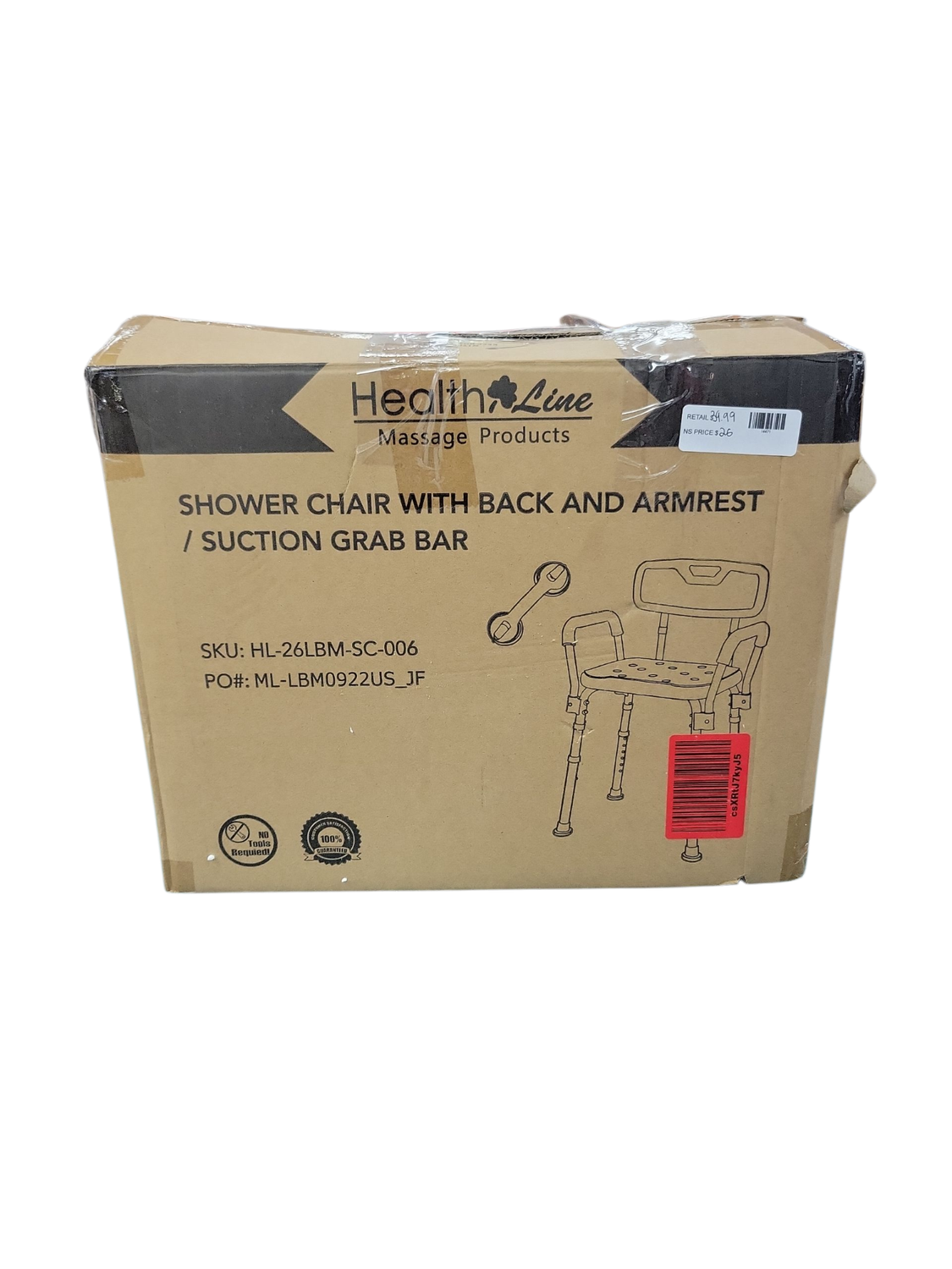 Drive Medical 12445KD-1 Shower Chair with Back and Padded Arms, Adjustable Height Bath Stool with Nonslip Feet, Tub Chair for Elderly, Bath Seat with Back, 350 LB Weight Cap, White